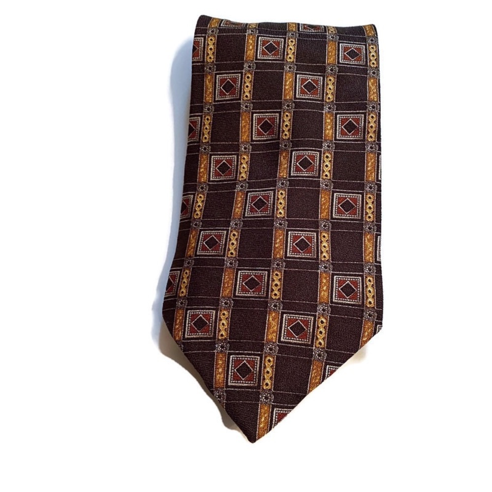 VALENTINO TIE BROWN GOLD PRINT SILK ITALY LUXURY WIDE MENS ACCESSORY